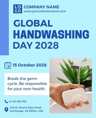 Clean Blue Global Handwashing Day Health Awareness Poster Template