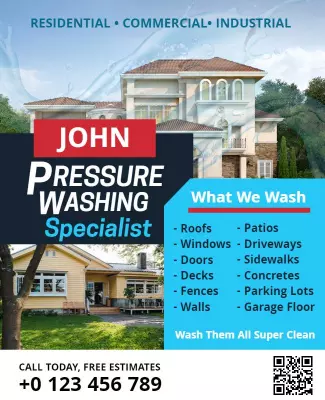 Clean Blue Residential Pressure Washing Services Poster Template