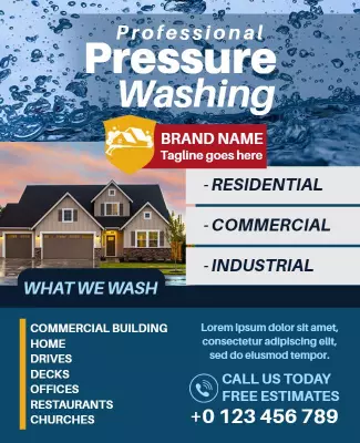 Clean Blue Water-Themed Professional Pressure Washing Poster Template