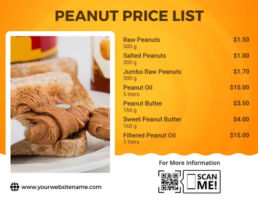 Clean Design Peanut Selection Price List Template