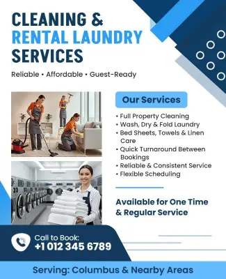 Cleaning and Rental Laundry Services Promotional Flyer Template