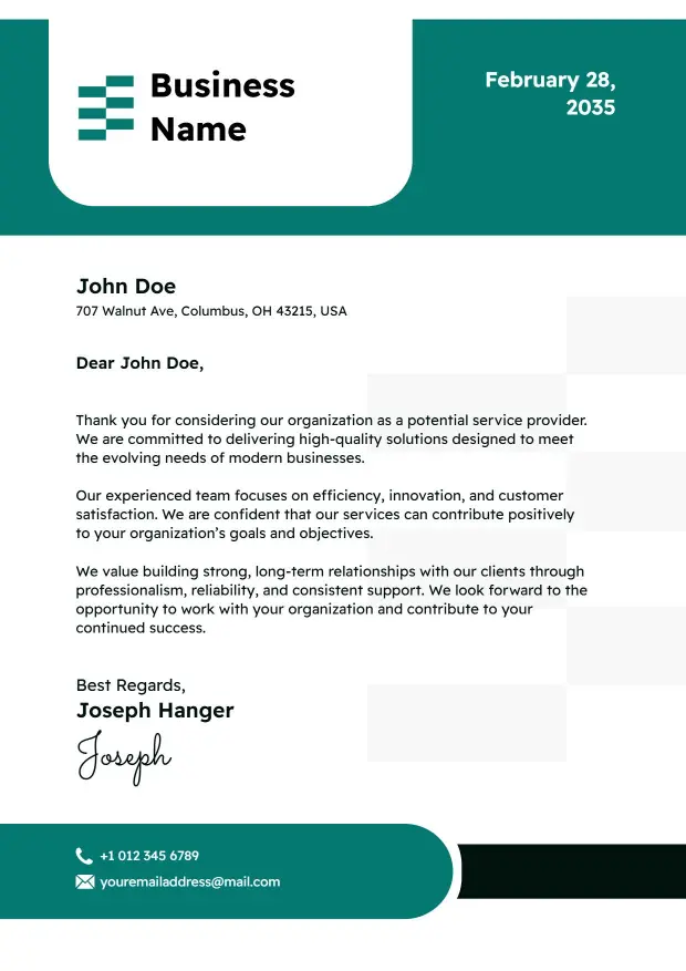 Client Engagement Formal Business Letterhead Template