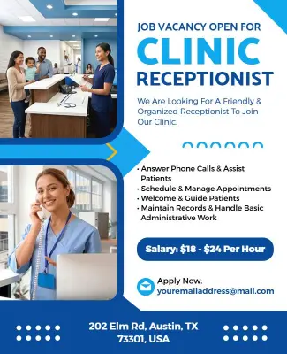 Clinic Receptionist Job Vacancy Poster Template