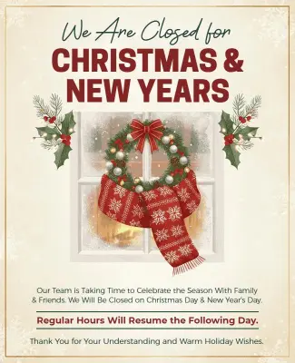 Closed for Christmas and New Year Holidays Flyer Template