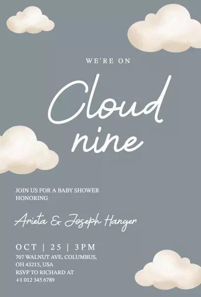 Cloud Nine Dreamy Baby Shower Celebration Invitation Template