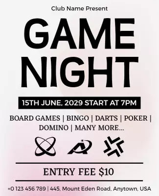 Minimalist Black and White Game Night Fun Flyer Template