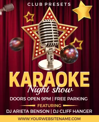 Bold Red Karaoke Night Show with Stars Flyer Template