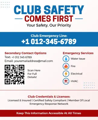 Club Safety Emergency Contact Information Flyer Template