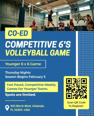 Co-Ed Competitive Volleyball Game Flyer Template