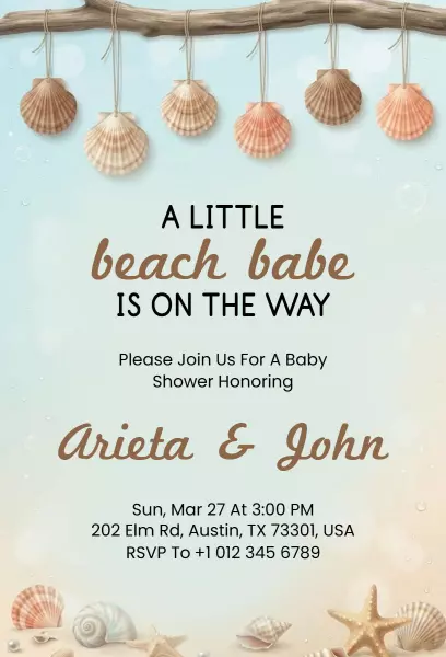 Coastal Beach Baby Shower Celebration Invitation Template