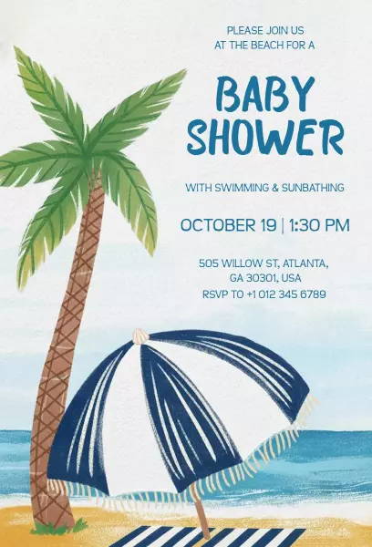 Coastal Beach Themed Relaxing Baby Shower Invitation Template