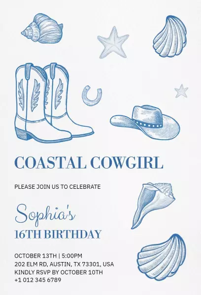 Coastal Cowgirl 16th Birthday Celebration Invitation Template