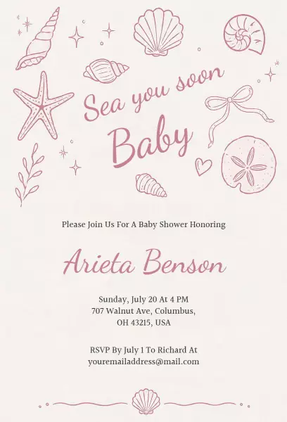 Coastal Seashell Theme Baby Shower Celebration Invitation Template