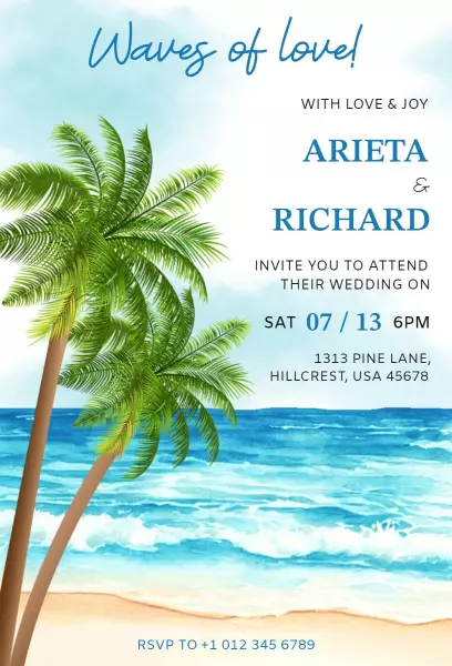 Coastal Waves Love Beach Wedding Celebration Invitation Template