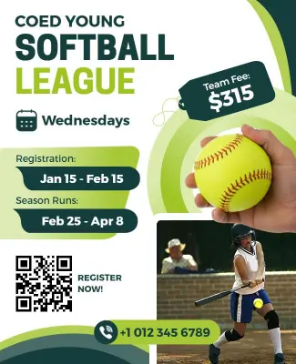 Coed Young Softball League Registration Flyer Template