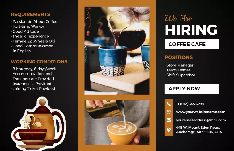 Coffee Cafe Hiring Part-Time Barista Team Leader Brochure Template