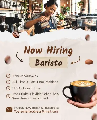 Coffee Shop Barista Hiring Poster Template
