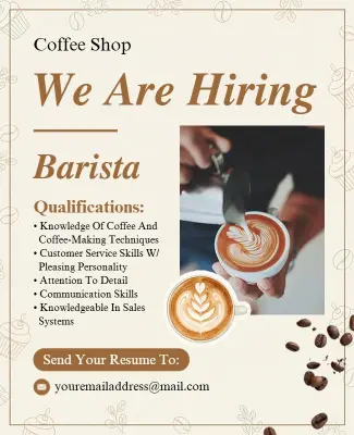 Coffee Shop Barista Now Hiring Flyer Template