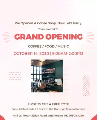 Playful Pink Coffee Shop Grand Opening Event Flyer Template