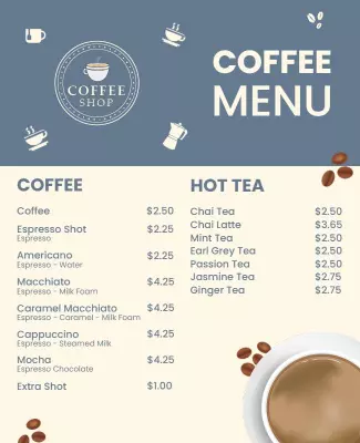 Coffee Shop Menu Layout Flyer Template