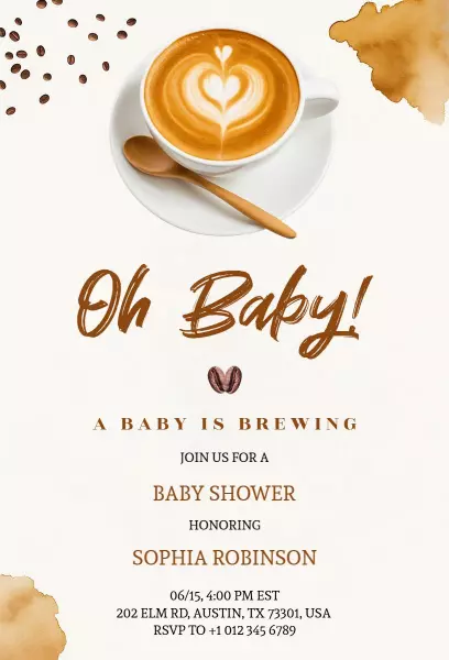 Coffee Themed Oh Baby Brewing Baby Shower Invitation Template