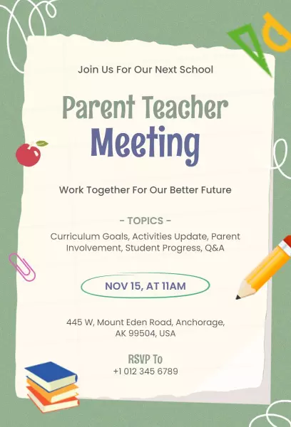 Collaborative Parent Teacher School Meeting Invitation Template