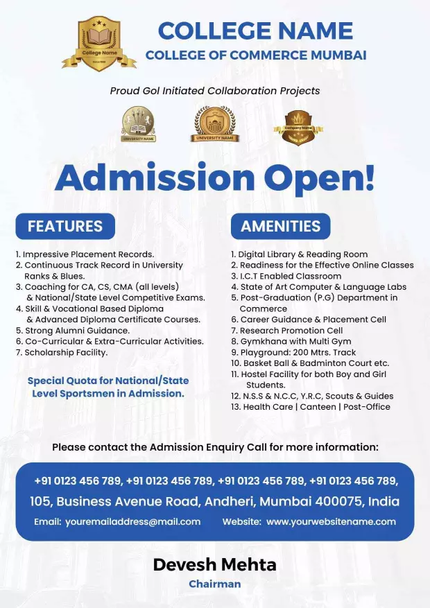 College Admission Open Announcement A4 Flyer Template