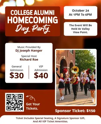 College Alumni Homecoming Day Party Flyer Template