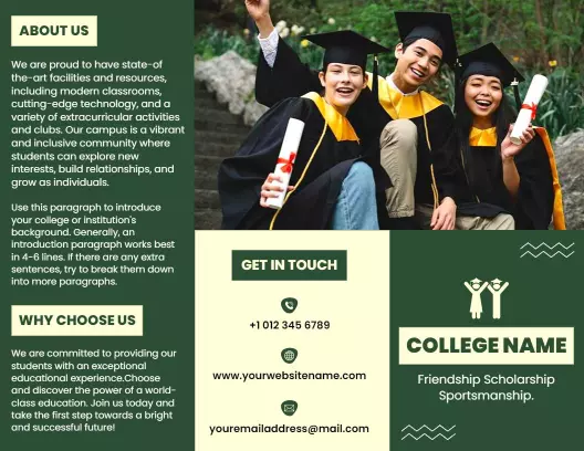 College Campus Life Programs Scholarship and Friendship Brochure Template
