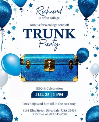 College Send Off Trunk Party Celebration Flyer Template