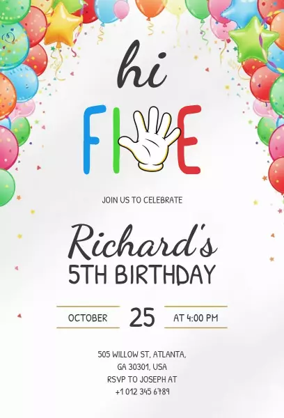 Colorful 5th Birthday Celebration Fun Invitation Template