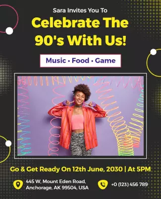 Colorful 90's Themed Party Invitation Celebration Poster Template