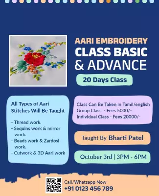 Colorful Aari Embroidery Basic and Advance Class Poster Template