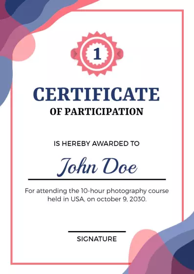Colorful Abstract Design Photography Course Participation Certificate Template
