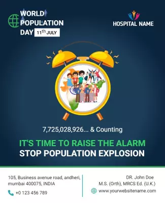 Colorful Alarm Clock Awareness for World Population Day Poster Template