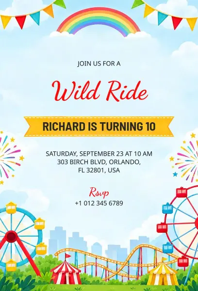 Colorful Amusement Park Birthday Invitation Template