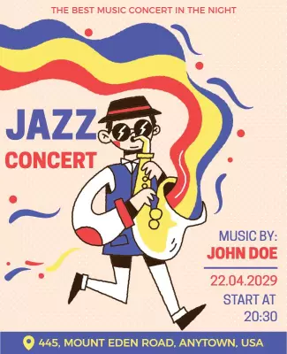 Colorful Animated Jazz Concert Music Event Poster Template