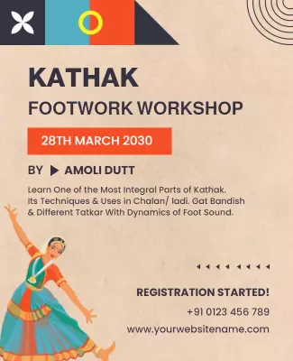 Colorful Artistic Kathak Footwork Workshop Poster Template