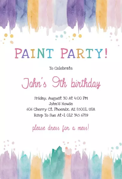 Colorful Artistic Paint Party Birthday Celebration Invitation Template