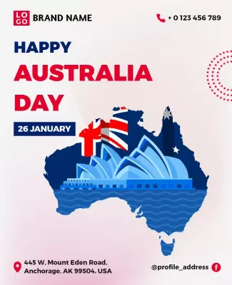 Colorful Australia Map with Iconic Landmark Poster Template