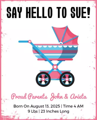 Colorful Baby Announcement with Cute Stroller Design Poster Template