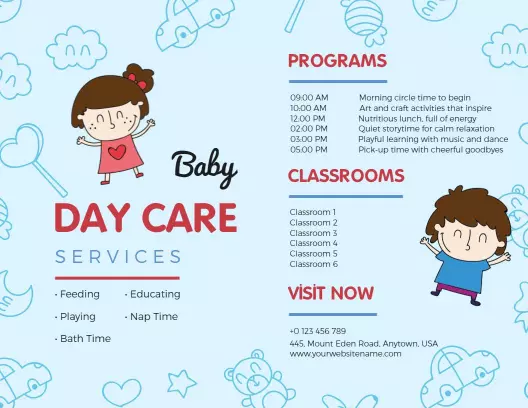 Colorful Baby Day Care Services Schedule Brochure Template