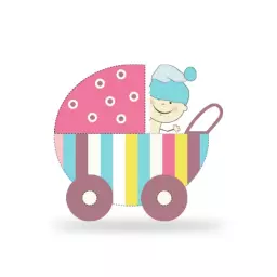Colorful Baby Stroller Design with Cheerful Baby Inside Logo Template
