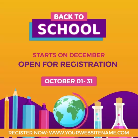 Colorful Back to School Registration Open Announcement Ad Template