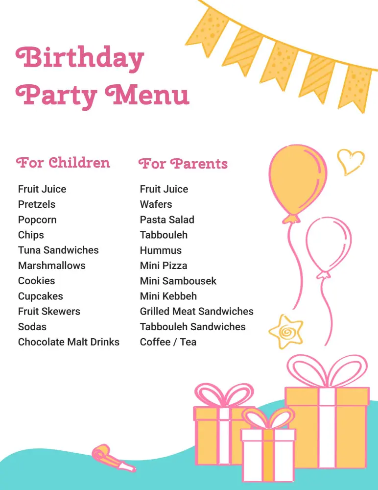 Colorful Balloon Decor for Birthday Celebration Menu Template