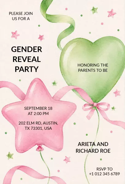 Colorful Balloon Gender Reveal Party Invitation Template
