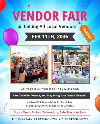 Colorful Balloon-Themed Local Vendor Fair Poster Template