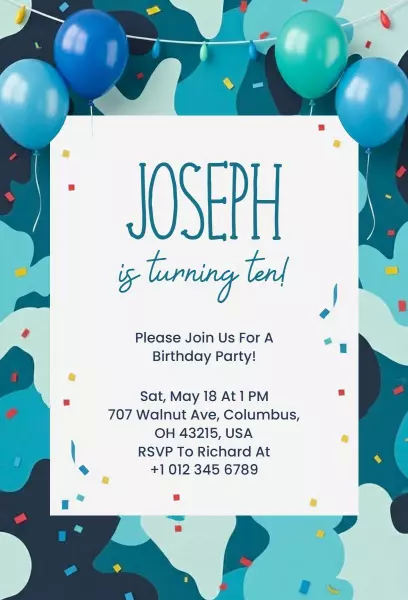 Colorful Balloons Fun 10th Birthday Celebration Invitation Template