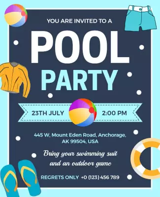 Colorful Beach Theme Pool Party Invitation Poster Template