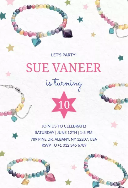 Colorful Beaded Accessories 10th Birthday Celebration Invitation Template
